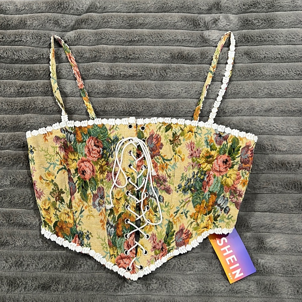 Embroidered Bustier Laceup Top